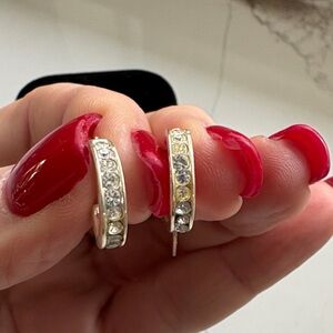 Elegant Rhinestone and Silver Hoop Earrings